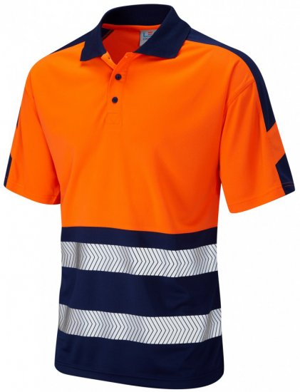 Leo Watersmeet Coolviz Plus Polo Hi-Vis Orange/Navy - Odzież robocza - Odzież robocza 3XL-6XL
