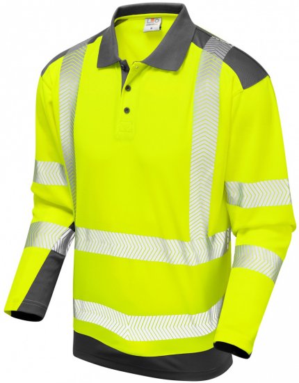 Leo Wringcliff Coolviz Plus L/S Polo Hi-Vis Yellow/Grey - Odzież robocza - Odzież robocza 3XL-6XL