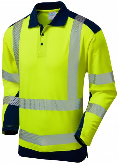 Leo Wringcliff Coolviz Plus L/S Polo Hi-Vis Yellow/Navy - Odzież robocza - Odzież robocza 3XL-6XL