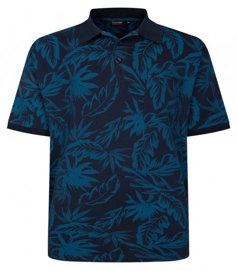 Espionage P222 Koszulka polo z nadrukiem liści granatowy/teal - Koszulki polo - Koszulki Polo 2XL-8XL