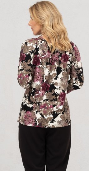 Scandinavian Caramel Flowers Blouse Purple and Brown - Koszulki z nadrukiem dla kobiet - 