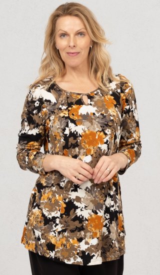 Scandinavian Caramel Flower Petals Tunic Orange and Brown - Koszulki z nadrukiem dla kobiet - 