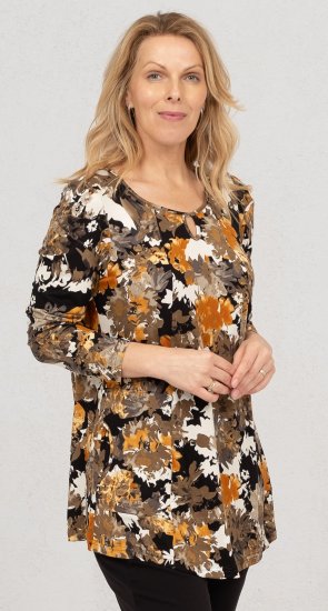 Scandinavian Caramel Flower Petals Tunic Orange and Brown - Koszulki z nadrukiem dla kobiet - 