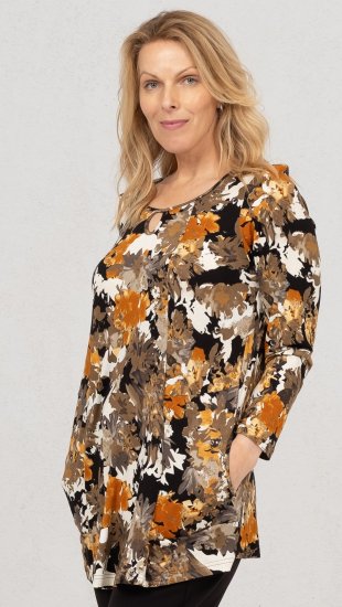 Scandinavian Caramel Flower Petals Tunic Orange and Brown - Koszulki z nadrukiem dla kobiet - 