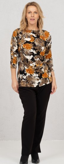 Scandinavian Caramel Flowers Blouse Orange and Brown - Koszulki z nadrukiem dla kobiet - 