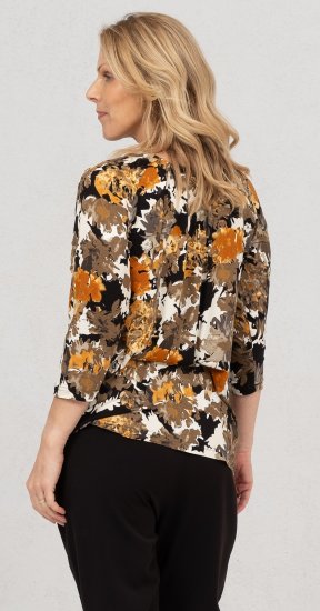 Scandinavian Caramel Flowers Blouse Orange and Brown - Koszulki z nadrukiem dla kobiet - 