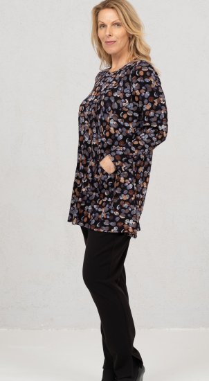 Scandinavian Caramel Flower Petals Tunic Copper and Blue - Koszulki z nadrukiem dla kobiet - 