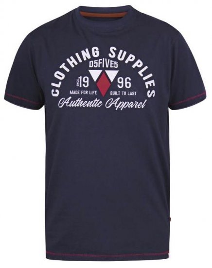 D555 Pence Print Crew Neck T-Shirt Navy - Koszulki - T-shirty meskie Duże Rozmiary - 2XL-14XL