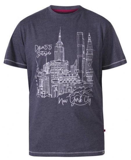 D555 Romford New York City Crew Neck T-Shirt Navy Marl - Koszulki - T-shirty meskie Duże Rozmiary - 2XL-14XL