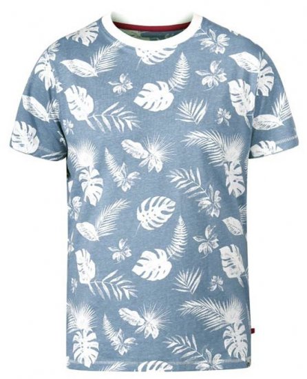 D555 Rudd Hawaiian Print Crew Neck T-Shirt Sky Blue - Koszulki - T-shirty meskie Duże Rozmiary - 2XL-14XL
