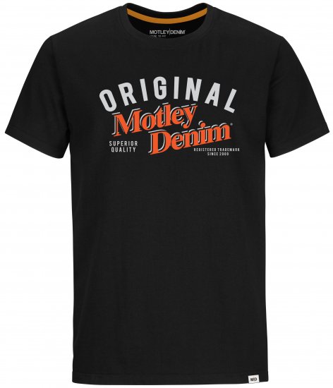 Motley Denim Salford T-shirt Orange on Black - Koszulki - T-shirty meskie Duże Rozmiary - 2XL-14XL