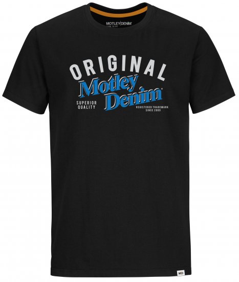 Motley Denim Salford T-shirt Blue on Black - Koszulki - T-shirty meskie Duże Rozmiary - 2XL-14XL