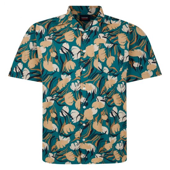 Espionage SH433 koszula z krótkim rękawem z abstrakcyjnym nadrukiem kwiatowym zielony/taupe - Koszule - Koszule 2XL-10XL