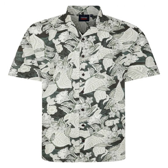 Espionage SH434 koszula z krótkim rękawem z nadrukiem liści zielony - Koszule - Koszule 2XL-10XL