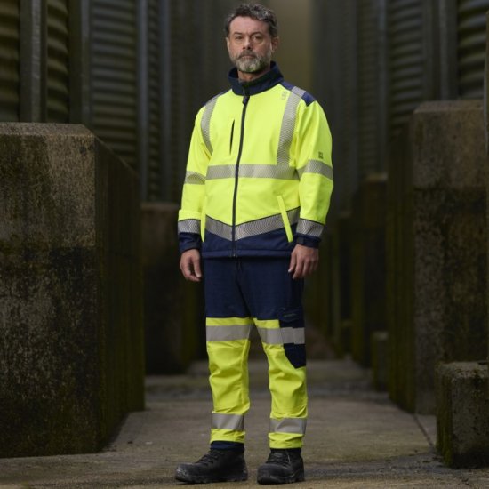 Leo Bowden Ecoviz Softshell Jacket Hi-Vis Yellow/Navy Print - Odzież robocza - Odzież robocza 3XL-6XL