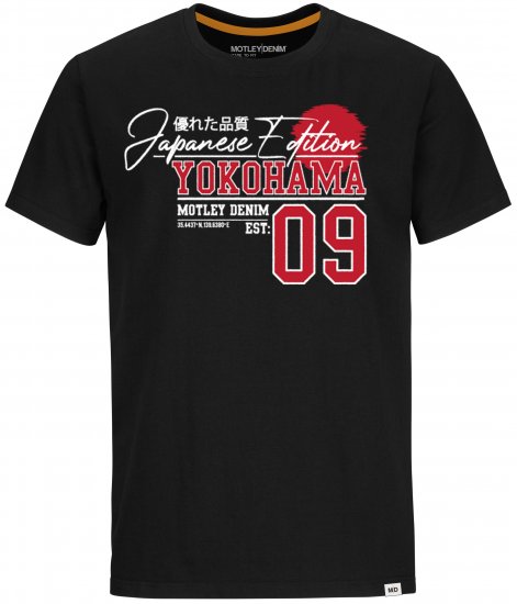 Motley Denim Sterling T-shirt Red on Black - Koszulki - T-shirty meskie Duże Rozmiary - 2XL-14XL