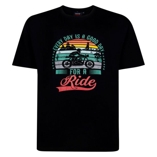 Espionage T451 Koszulka z Nadrukiem Good Day For A Ride Czarny - Koszulki - T-shirty meskie Duże Rozmiary - 2XL-14XL