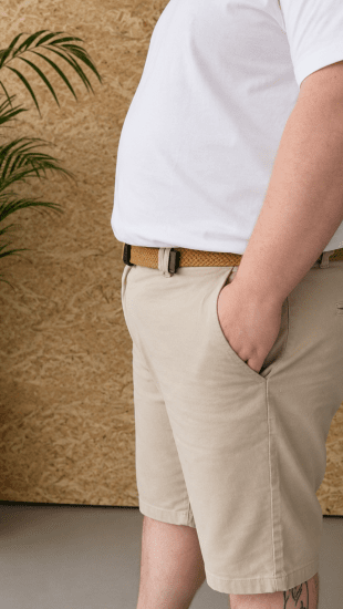 Kam Jeans 3402 Belted Dobby Weave Stretch Chino Shorts Beige - Szorty - Szorty W40-W60