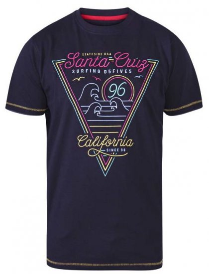 D555 Valley Santa Cruz Crew Neck Printed T-Shirt Black - Koszulki - T-shirty meskie Duże Rozmiary - 2XL-14XL