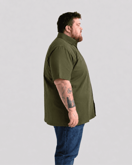 Motley Denim Zagreb Koszula z krótkim rękawem Ciemny khaki - Koszule - Koszule 2XL-10XL